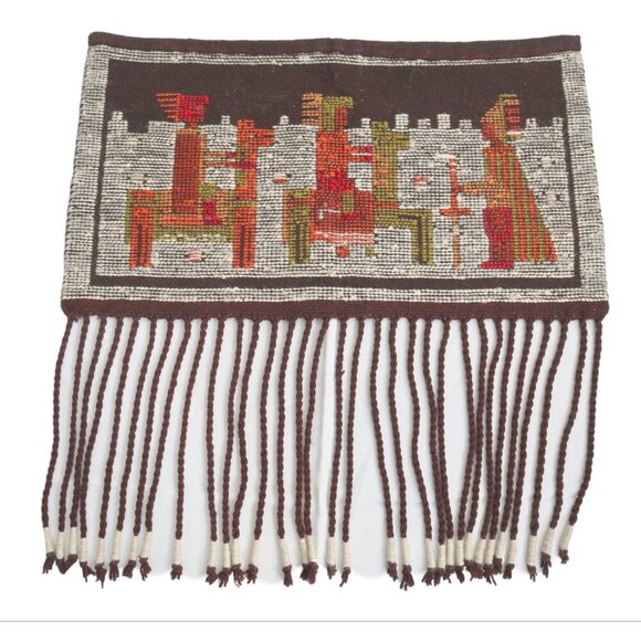 Vintage Poland Sumak Kilim Wool Tapestry Wall Hanging Fringe Hand Made Mid Centu - Picture 5 of 5